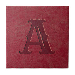 Carreau Monogramme de texture en cuir rouge rustique