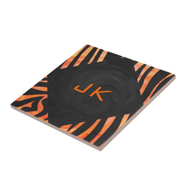 Carreau Monogramme de zèbre orange et noir (Côté)
