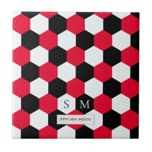 Carreau Monogramme d'hexagones rouges, noirs et blancs
