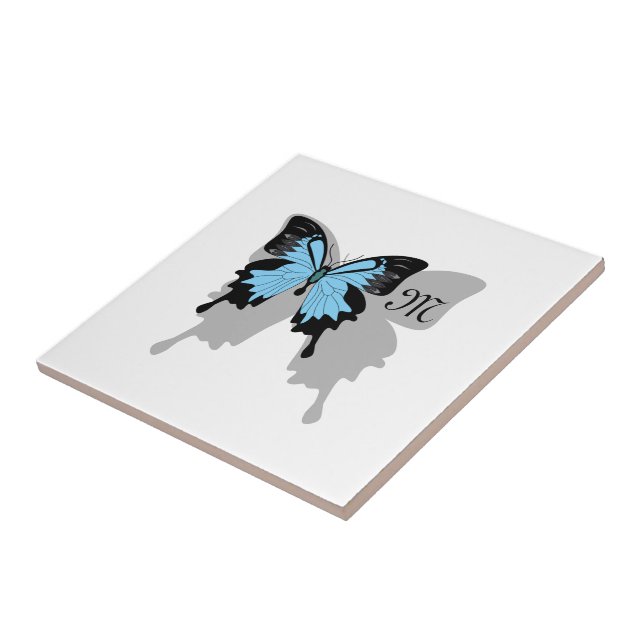 Carreau Monogramme d'ombre à papillon bleu (Côté)