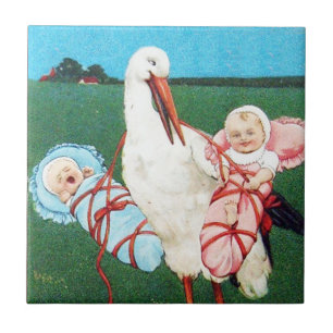 CARREAU MONOGRAMME DU BABY SHOWER STORK TWIN