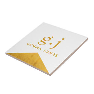 Carreau Monogramme Elegant Gold Faux Foil Blanc