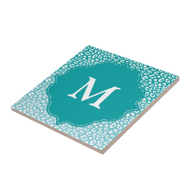 Carreau Monogramme Empreinte de léopard Turquoise (Côté)