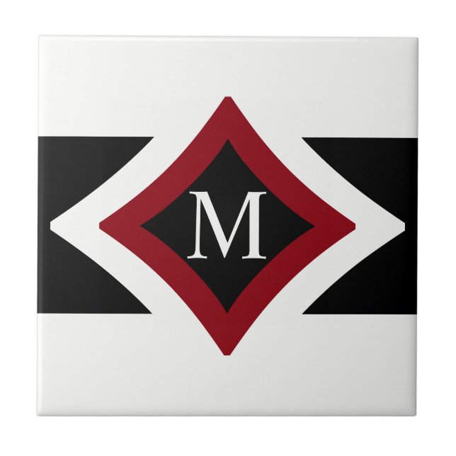 Carreau Monogramme en forme de diamant noir, blanc et roug (Devant)