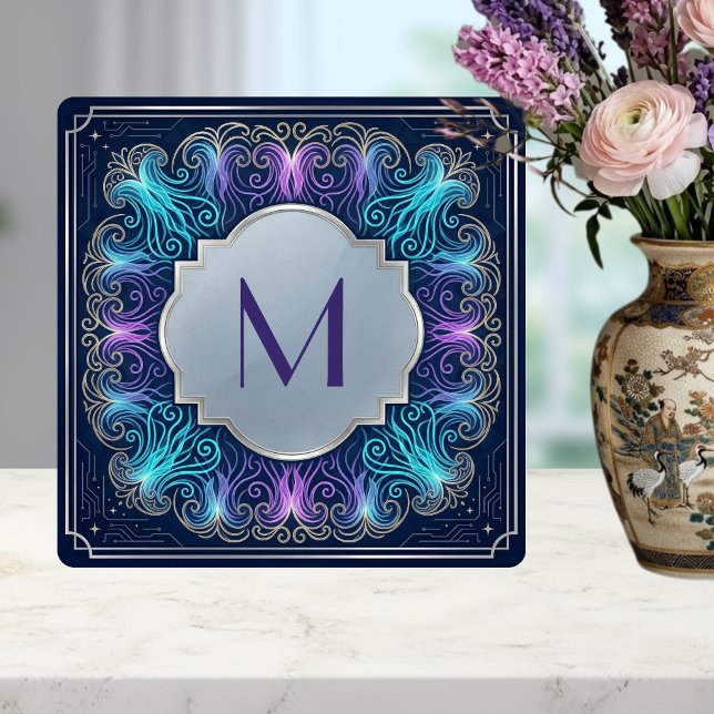 Carreau Monogramme Envoûtant Tourbillons de sarcelle et de (Créateur téléchargé)