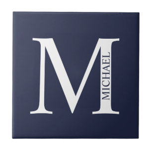 Carreau Monogramme et nom personnalisés bleu marine