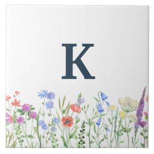 Carreau Monogramme Fleur sauvage aquarelle