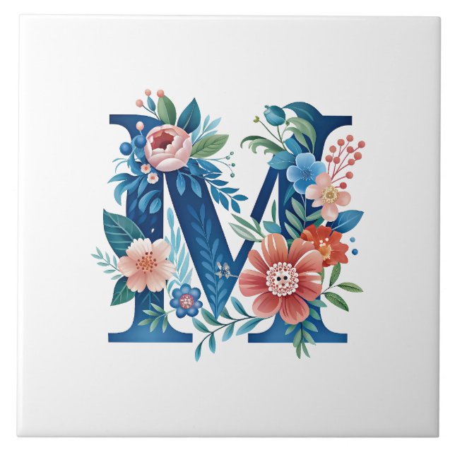 Carreau monogramme floral décoratif "M" (Devant)