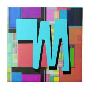 Carreau Monogramme géométrique coloré inspiré des années 9