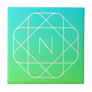 Carreau Monogramme géométrique cool Ombre Vert bleu et c