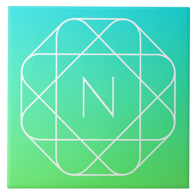 Carreau Monogramme géométrique cool | Ombre Vert bleu et c (Devant)