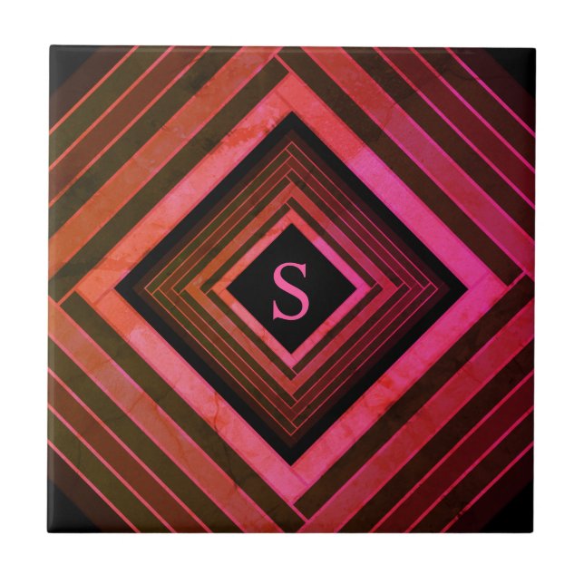 Carreau Monogramme géométrique rose rustique Carré moderne (Devant)
