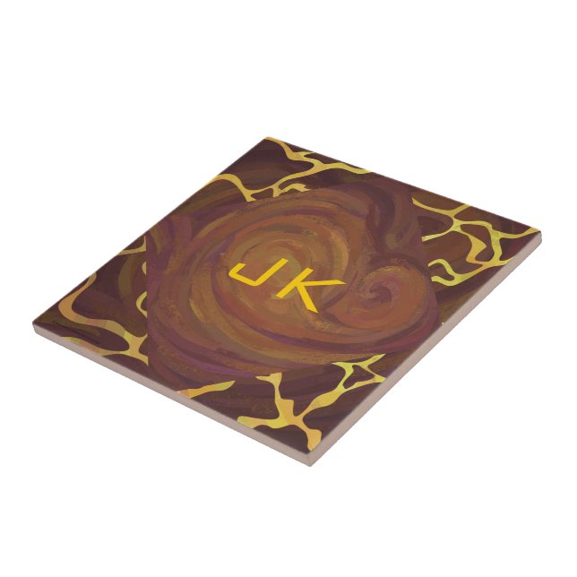Carreau Monogramme Giraffe Brown, Impression Jaune (Côté)