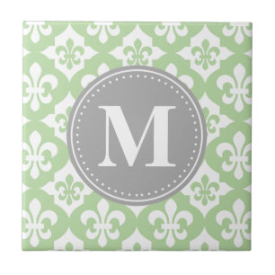 Carreau Monogramme gris vert à la menthe de fleur de lis
