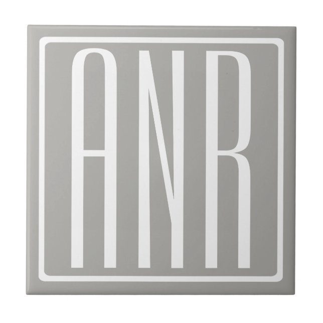 Carreau Monogramme initial | Blanc sur gris clair (Devant)
