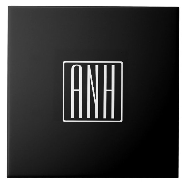 Carreau Monogramme initial | Blanc sur noir (Devant)