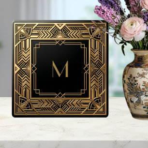 Carreau Monogramme Luxueux Art Déco Or Noir Personnalisé