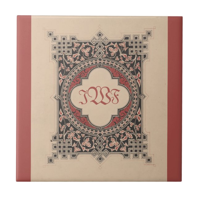 Carreau Monogramme médiéval Noeuds celtiques Art floral Vi (Devant)