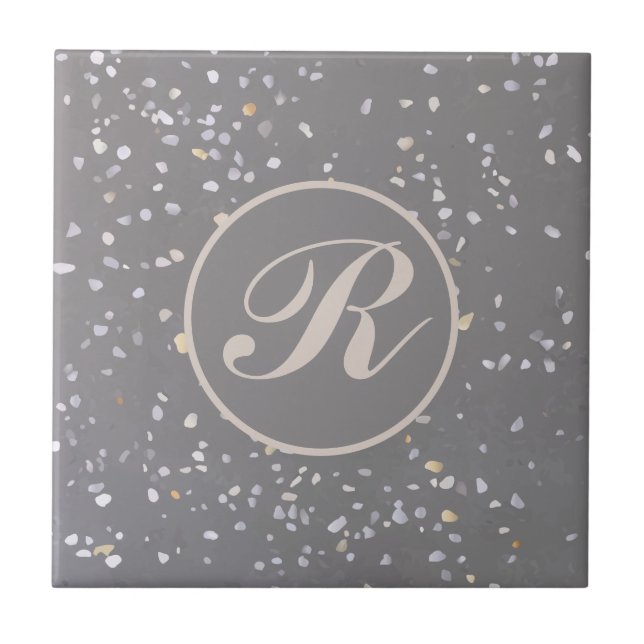 Carreau Monogramme Moderne Gris Terrazzo (Devant)