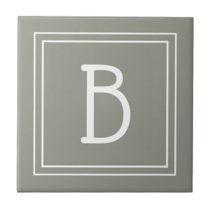 Carreau Monogramme moderne Sage initial Vert Blanc Simple