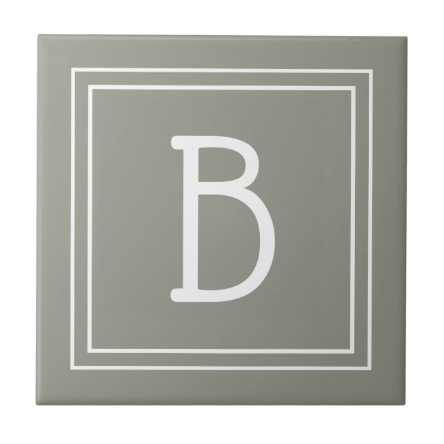 Carreau Monogramme moderne Sage initial Vert Blanc Simple (Devant)