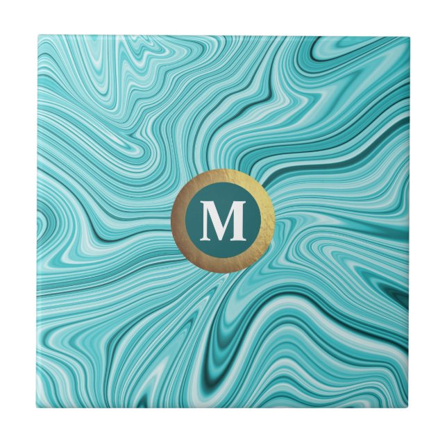 Carreau monogramme moderne turquoise agate (Devant)