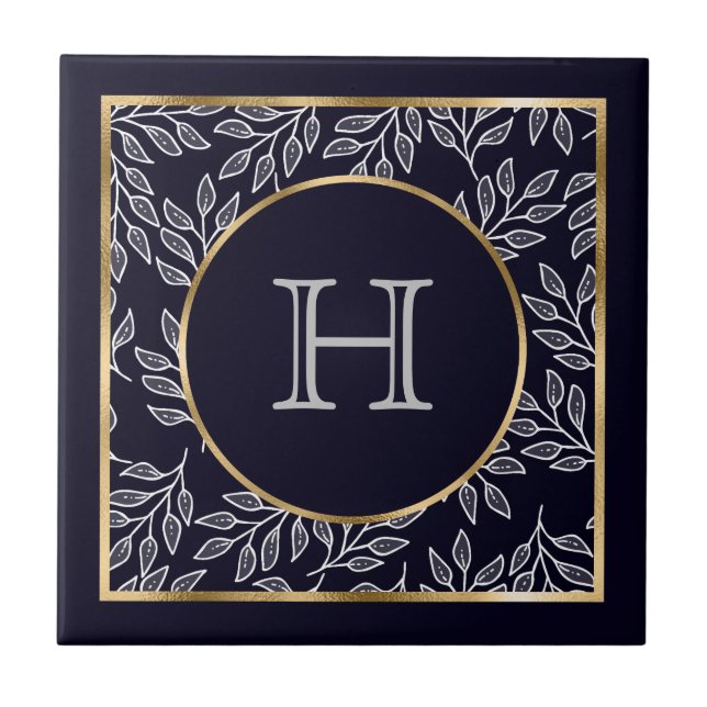 Carreau Monogramme Navy Gold personnalisable (Devant)