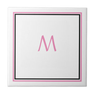 Carreau Monogramme noir rose Nom personnalisé initial Cade