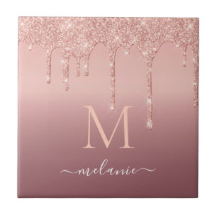 Carreau Monogramme Nom Rose Gold Blush Parties scintillant