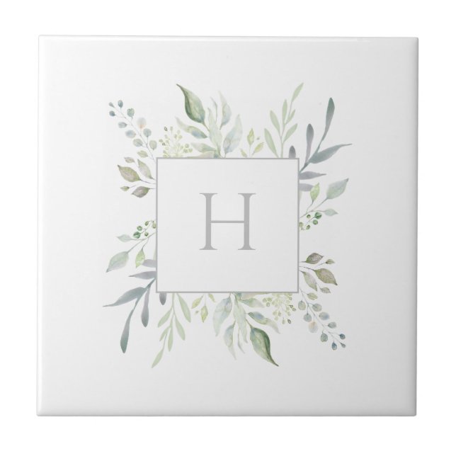 Carreau Monogramme personnalisé Accent décoratif botanique (Devant)