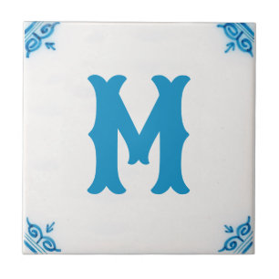 Carreau monogramme personnalisé Carrelage bleu Delft
