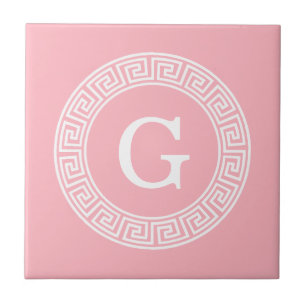 Carreau Monogramme principal grec blanc rose d'initiale de