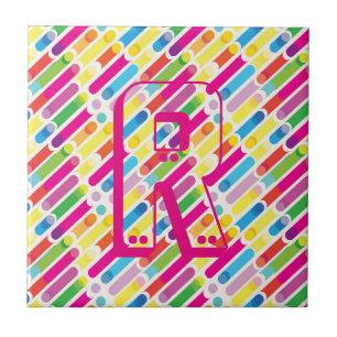 Carreau Monogramme Rainbow Diagonal Lines Motif Pop Art
