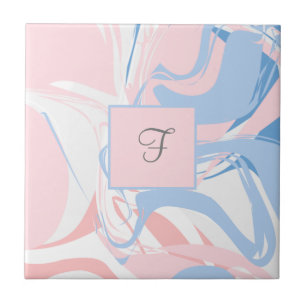 Carreau Monogramme rose blanc bleu marbre tourbillon Abstr