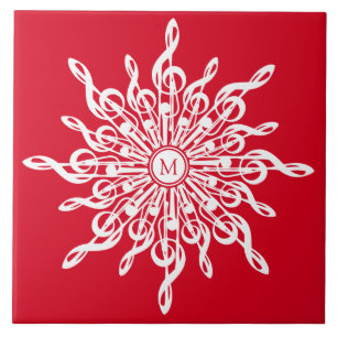 Carreau Monogramme rouge de Noël G-Clef Snowflake