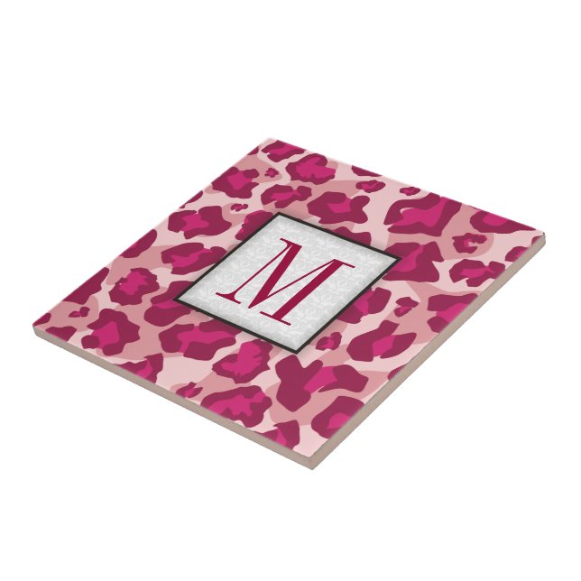Carreau monogramme tendance léopard rose et rouge (Côté)