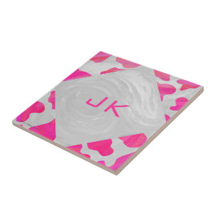 Carreau Monogramme Vache rose et blanc chaud