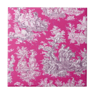 Carreau monogramme vintage fleuri rose magenta toile de jo