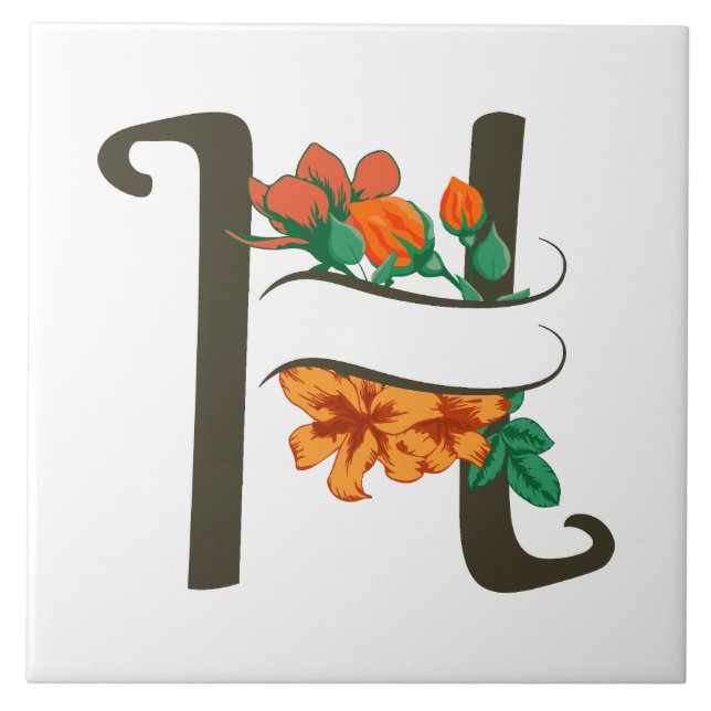 Carreau Monographie florale H lettre majuscule (Devant)