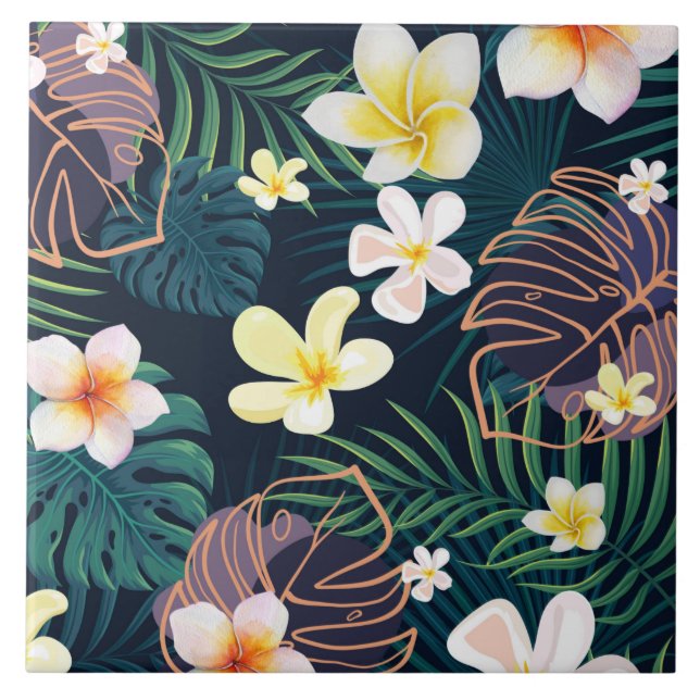 Carreau Monstère tropicale fleurs de plumeria feuille (Devant)