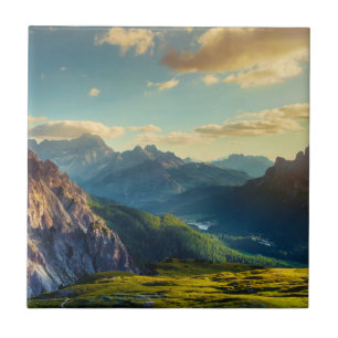 Carreau Montagnes et vallée au coucher du soleil