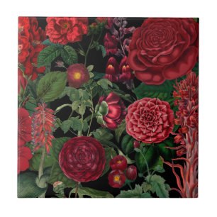 Carreau Moody Florals Noir & Bourgogne Vintage