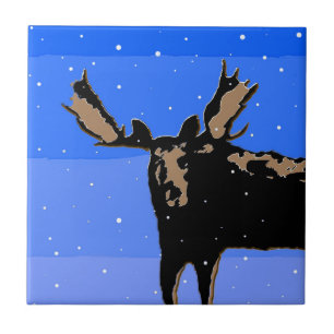 Carreau Moose en hiver - Art original de la faune