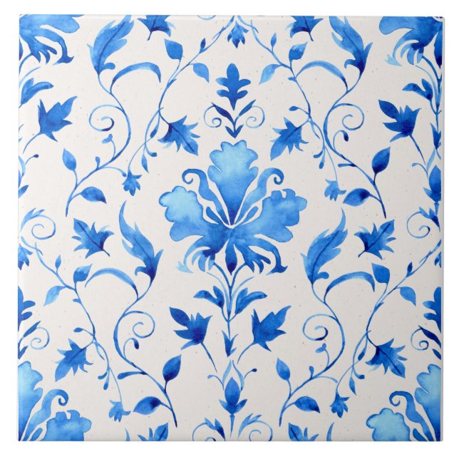 Carreau Moroccan Quatrefoil Blue and White Marble  (Devant)