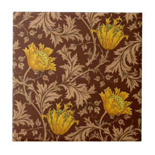 Carreau Morris Anemone Motif, Brown et moutarde or