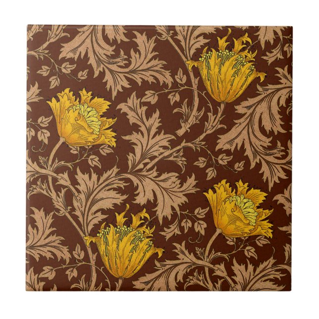 Carreau Morris Anemone Motif, Brown et moutarde or (Devant)