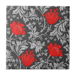 Carreau Morris Anemone Motif, gris / gris et rouge