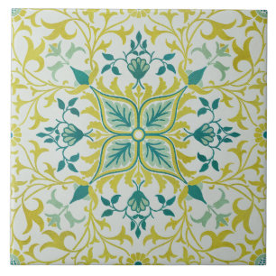 Carreau Morris Vin jaune Turquoise & Motif Fleur