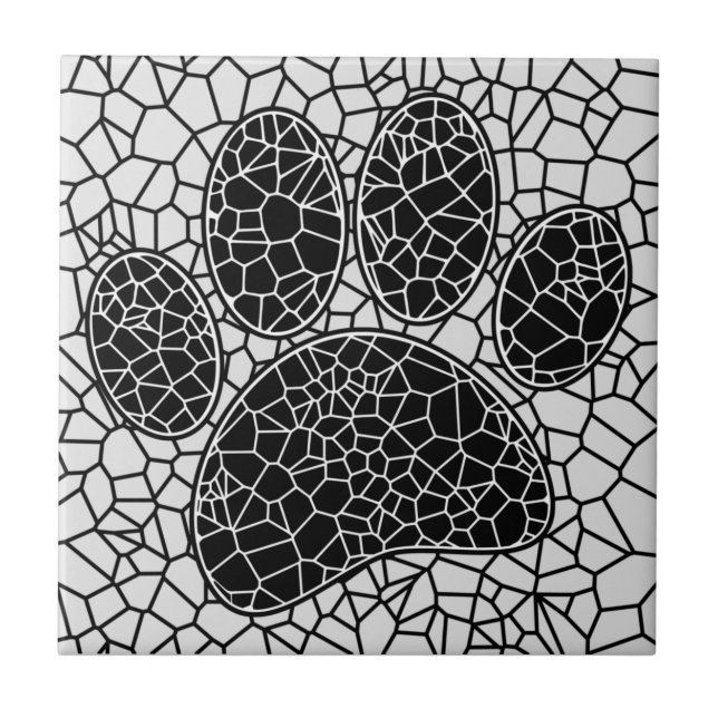 Carreau Mosaic Canine Art Dog Paw Print In Black And White (Devant)