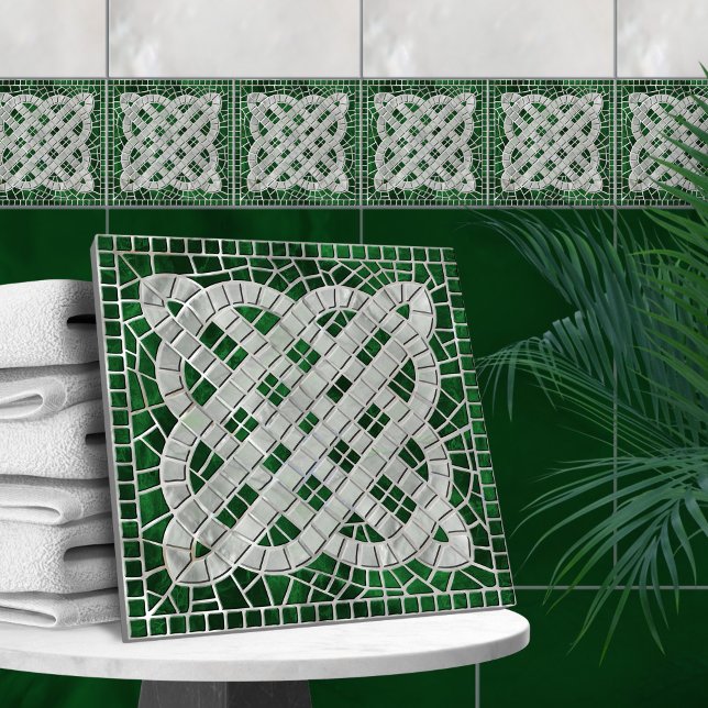 Carreau Mosaic noeud celtique - marbre vert et perle (Créateur téléchargé)